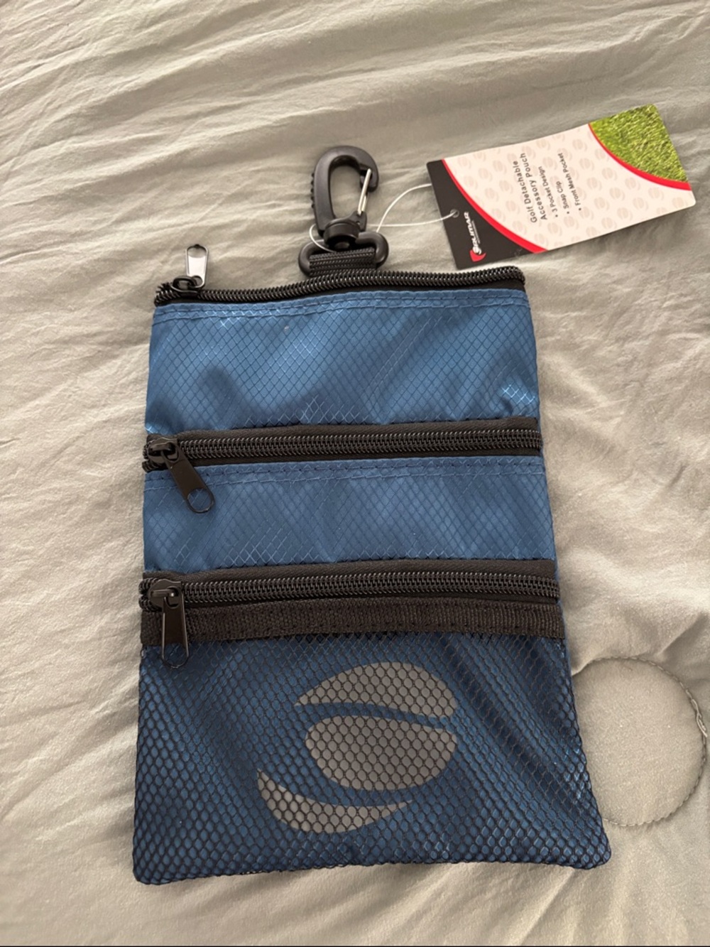 Men’s Blue Multi-Zip Golf Pouch with Clip